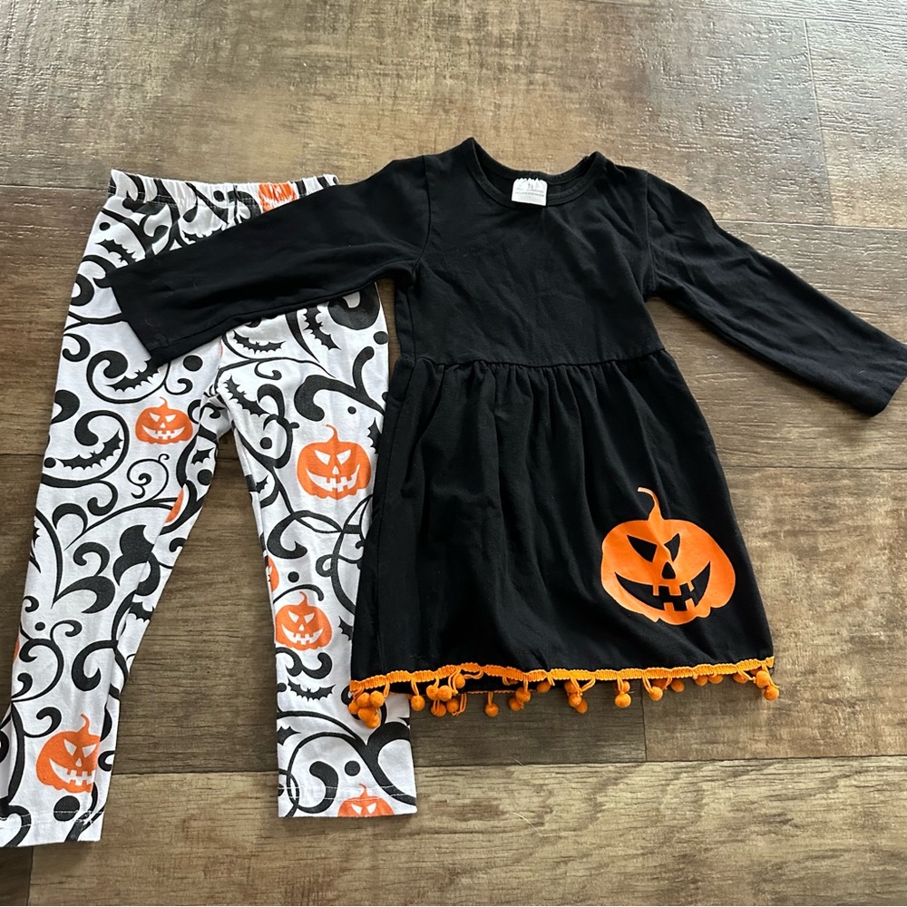 Pumpkins Jackolantern Halloween dress and leggings outfit set - Picture 1 of 9